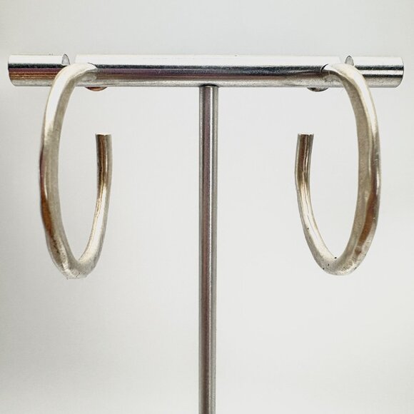 VTG Sterling Silver 925 Hoop Earrings Butterfly Closure Size 1.25" Diameter - Picture 2 of 8